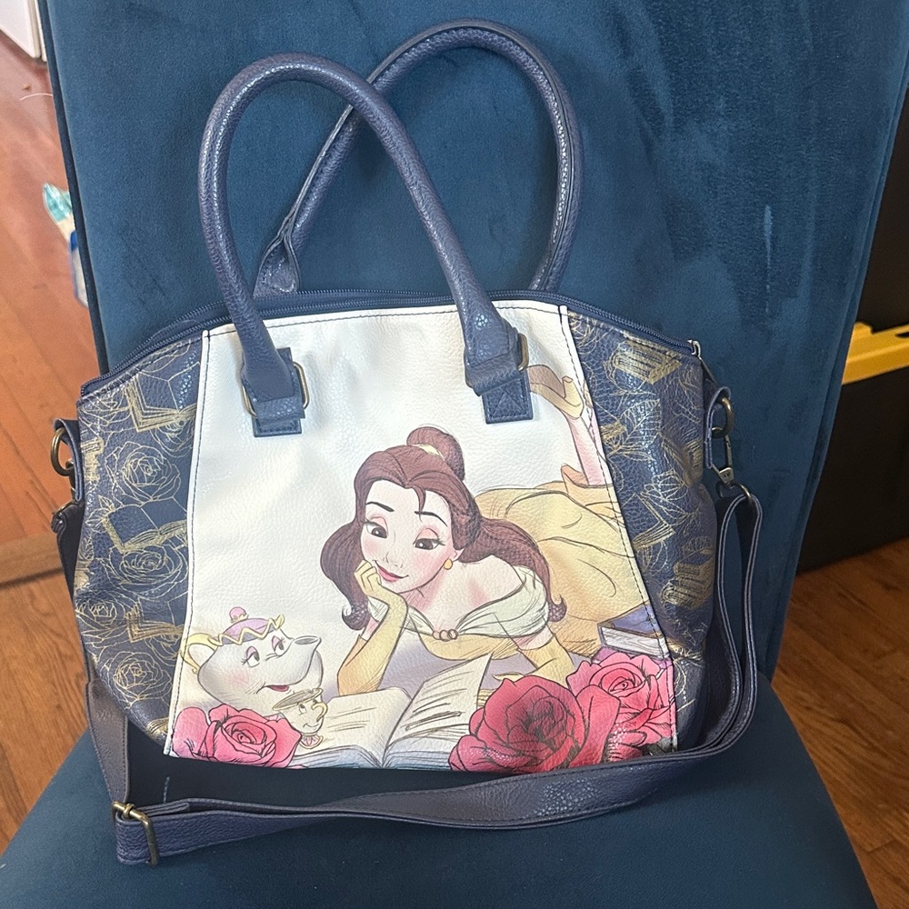 Loungefly Blue and White Belle Tote Bag